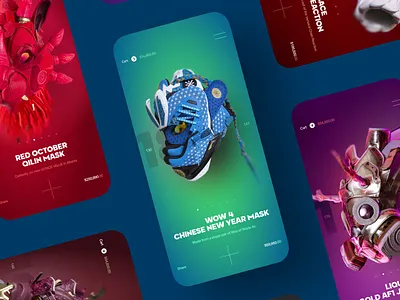 Mobile App Design – Sneaker Mask Shop android app design custom design dark mode ui design ecommerce app gradient ui handcrafted interface ios masks mobile app mobile app design product design product page design product showcase shop app sneaker ui ux design