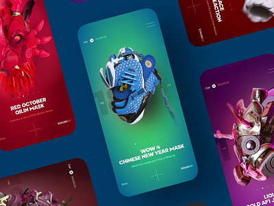 Mobile App Design – Sneaker Mask Shop android app design custom design dark mode ui design ecommerce app gradient ui handcrafted interface ios masks mobile app mobile app design product design product page design product showcase shop app sneaker ui ux design