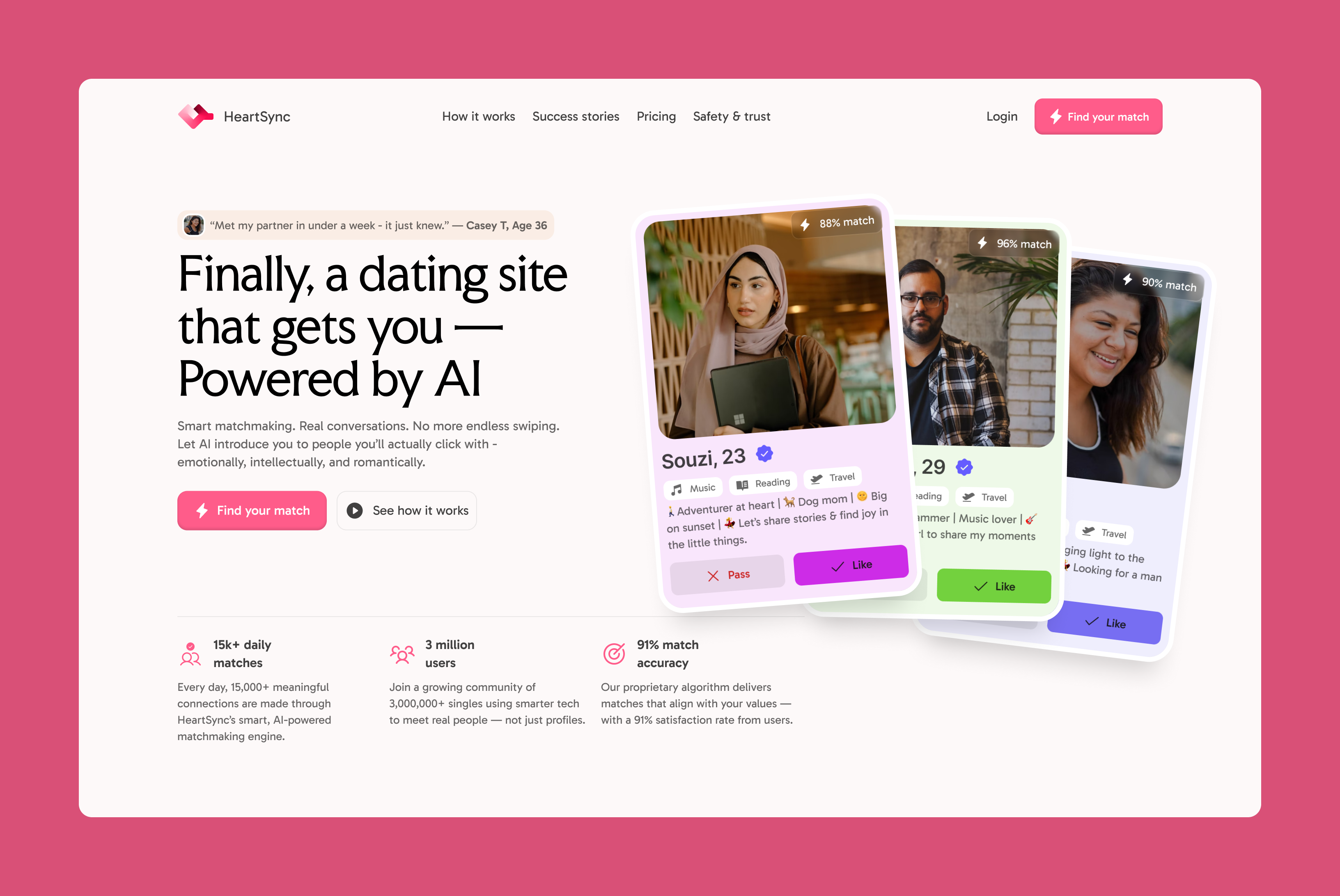 AI Dating App Hero – Real Matches, Powered by HeartSync 💘 dating dating app dating site framer framer site landing page love match making product design single ui ui design ui ux uiux uiux design uiux designer ux web design website design