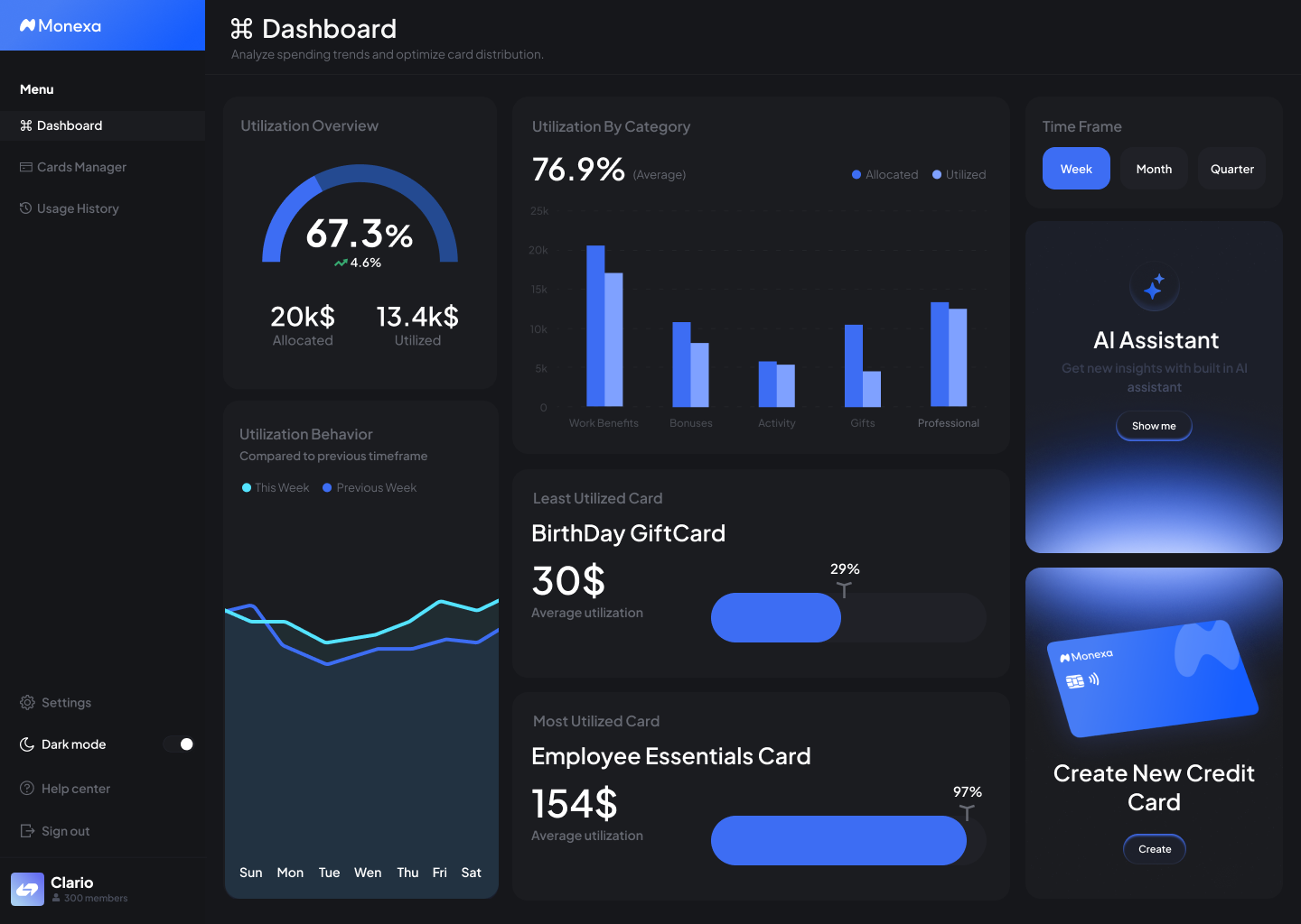 Fintech SaaS - Card Management Platform UI ai b2b blue ui budget cash credit card crypto dashbaord dashboard ui data visualization digital money finance fintech modern money payment product design saas ui