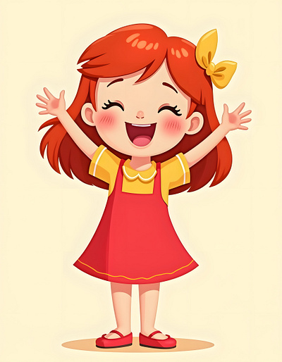 AI - Cheerful girl with yellow bow and red outfit yellow bow