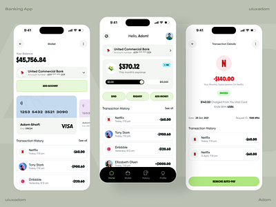 Mobile Banking App adom app app design app ui bank app banking app design finance app finance management app mobile banking app ui ux wallet app