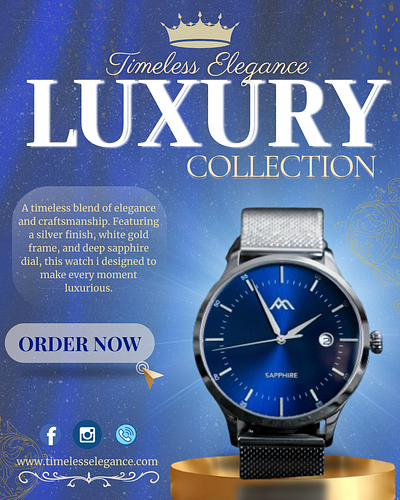 WATCH POSTER blue theme branding commercial design commercial poster design freelancing graphic design instagram post luxury luxury watch poster product branding product design product manipulation royal watch silver watch social media post design watch watch poster