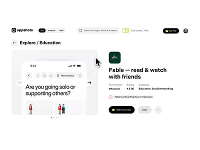 PDP for Appshots animation detail screen product design ui