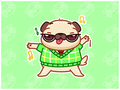 Dancing Pug 🎶 animal animation cute dance dog drink fun illustrator motion graphics music office pug sticker stickers suit ui vector