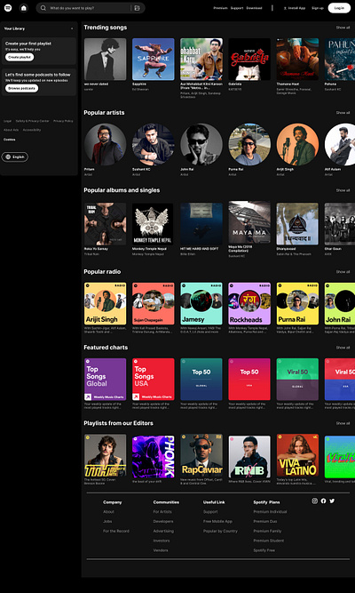 🎧 Spotify Web Homepage – UI Clone for Learning Purpose graphic design spotify ui ui clone ux