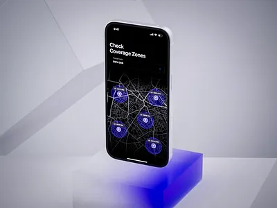 Internet Service Provider App UI Design with 3D Animated Mockup 3dmockup appui coveragemapui darkui designshowcase dmazing fiberinternet internetapp map microinteractions motiondesign productdesign