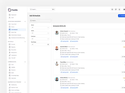 Tracklio - Job Schedule - Project Management Dashboard dashboard dashboard designn job list job manage job schedule management dashbard project management dashboard task list task manage ui design ux design visual design web app work mannage