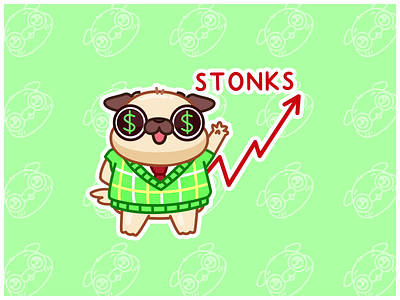 Stonks Pug 📈 animal animation business cute dog dollar illustrator mem money motion graphics office pug sticker stickers stonks suit ui up vector