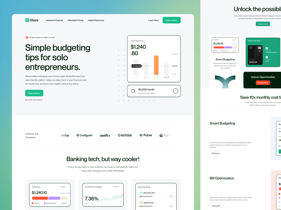 Smart Budgeting Web App UI – SaaS Dashboard & Homepage in Figma adminpanel budgetingapp cleanui dashboard dashboardui design figma fintech landing page landingpagedesign saas saasdesign startupdesign ui userexperience ux ux design webappui