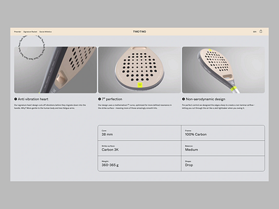 Clean Sports Equipment Landing Page detailed showcase digital design e commerce interactive design landing page modern design online store padel racket product page product showcase responsive design sports sports equipment sports gear sports padel ui design user interface ux design web design web layout