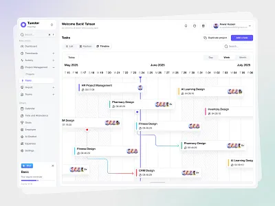 AI Powered Time Tracking Tasks Timeline Design ai aidesign aitimetracking calender dashboard dashboard design design task ui ui design uidesign website design
