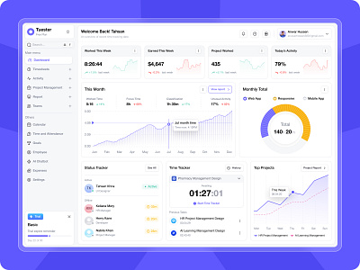 AI Powered Time Tracking Dashboard Design ai dashboard dashboard design design productivity time time tracking tracking ui ui design uidesign website design