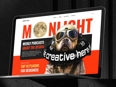 Moonlight: Creative Design Blog Landing Page Concept 3d animal astronaut blog concept creativedesign futuristic graphic design illustrator landing page podcastplatform ui ux