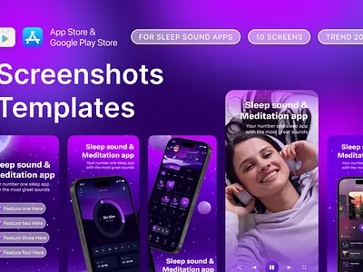 Sleep App Store Screenshot Template (iOS, Android, iPad, Tablet) graphic design ui