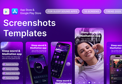 Sleep App Store Screenshot Template (iOS, Android, iPad, Tablet) graphic design ui