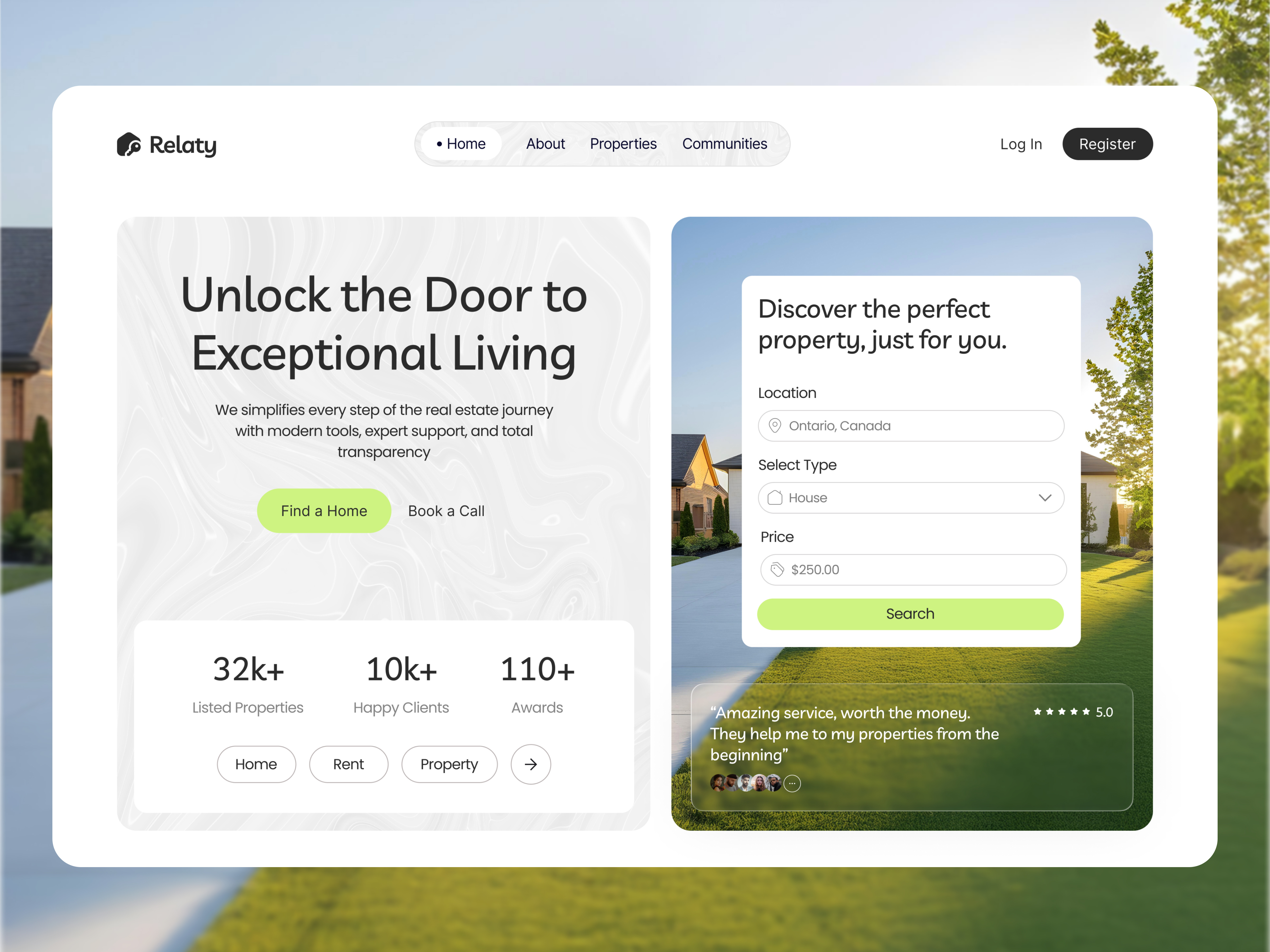 Example of Real Estate Website/Landing Page UI/UX 