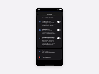 Terminate card (Remove pattern) animation app design clean design minimal mobile particles principle product design remove remove card revolut terminate card ui ux