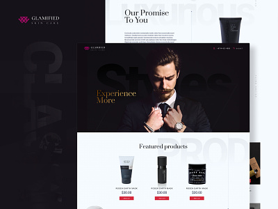 Glamified Men's Grooming Collection | Website Template beautiful website design beauty and care beauty and wellness cosmetics dark mode design figma health and wellness landing page light mode mens grooming trending website design ui ui design ux ux design website website design website design agency india website design template
