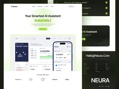 Neura – AI Agent Landing Page Design | SaaS UI/UX 3d ai agents ai agents landing page ai saas landing page animation app branding clean saas layout design framer development full branding graphic design illustration landing page design logo ui uiux design webflow development