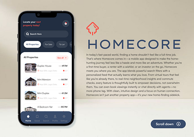 Homecore Real Estate mobile app ui case study case study figma mobile app mobile design ui ui design