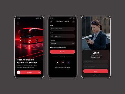 Bus booking login & sign up screen app design authentication authentication ui bud booling car booking car mobile app iso log in screen login mobile app mobile screen mobile ui onboarding onboarding mobile app onboarding screen online booking si sin up transport ui design