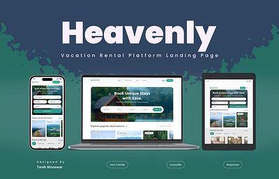 Heavenly – Vacation Rental Homepage UI booking platform case study clean ui figma homepage design landing page minimal design mobile ui modern ui real estate ui responsive design tablet ui travel app design travel website ui design user experience user interface ux design vacation rental ui web design