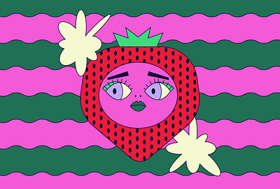 Strawbaby berry bright emotion food fruit illustration pattern pink poof puff strawberry vector wiggle worried