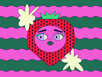 Strawbaby berry bright emotion food fruit illustration pattern pink poof puff strawberry vector wiggle worried