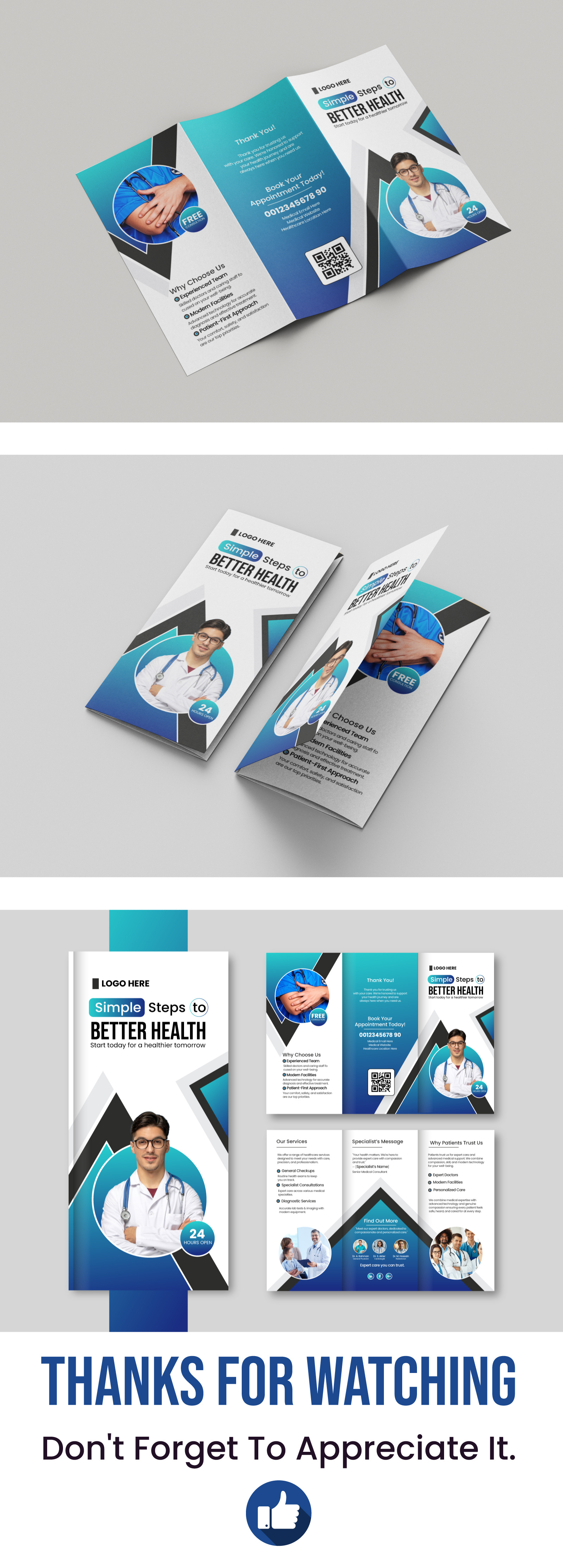 Healthcare Trifold Brochure Design for Medical Clinics. adobe indesign branding brochure design clean design clinic doctor graphic design healthcare hospital logo marketing medical brochure modern design print design professional template trifold brochure