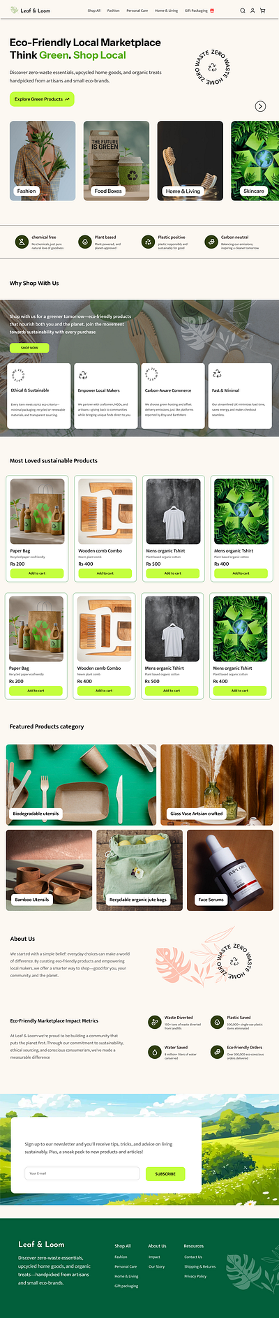 E Commerce Eco-freiendly marketplace website design figma graphic design illustration