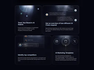 AI Search Bento — Brand Visibility & Competitor Insights 🔍🤖 bento bento design bento section design figma figma design framer graphic design illustration saas section typography ui uiux ux uxui web design