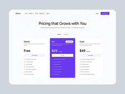Nexus - Pricing Section ai website cloud website figma plans pricing pricing page pricing plan service pricing ui website