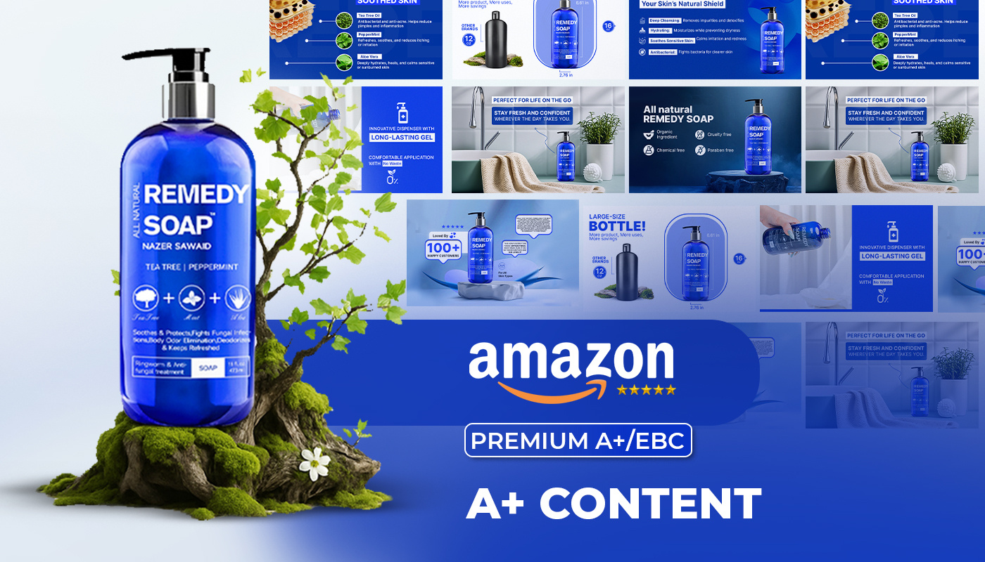 PREMIUM A+ CONTENT, EBC, REMEDY SOAP a plus content amazon listing amazon listing design amazon listing images amazon prime amazon redesign brand branding ebc ebc amazon ebc design graphic design listing design print design product design skincare design