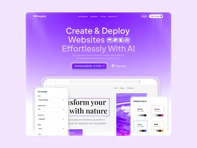 Loopple — AI Website Generator Hero ✨💻 design figma figma design framer framer development hero hero section hero section design main screen product design saas ui ux website website builder website design