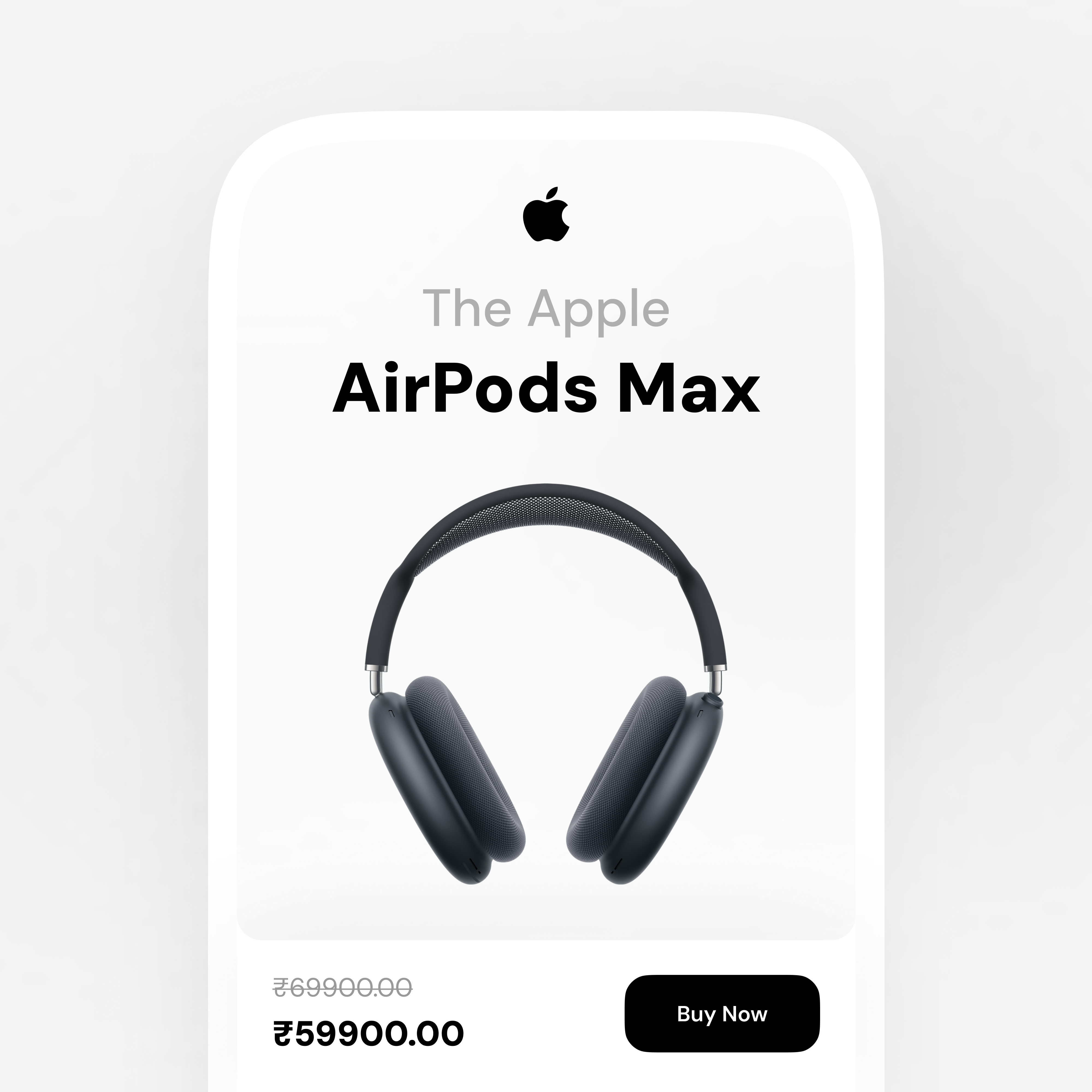 Minimal Apple Product Card UI – AirPods Max airpodsmax appleui cleanui darkmode designinspiration dribbbleshots ecommercedesign figma minimaldesign mobileui productcard uidesign uxdesign