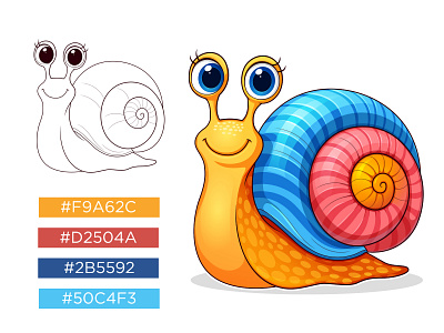 Cute Snail Vector Drawing | Cartoon Snail Coloring Page 2d animal animated beehaya cartoon cartoon character clipart colorful coloring book coloring page cute design drawing graphic design illustration mascot snail vector vector art vector design