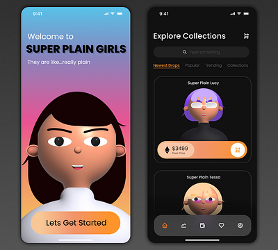 Super Plain Girls NFT MOCK app design figma mobile nft ui ux