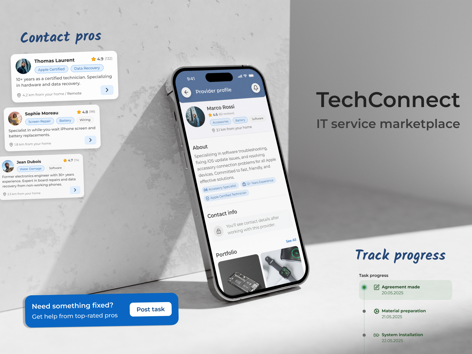 Tech-Connect - IT Support App Concept appdesign branding design mobileapp productdesign serviceapp support tech techapp ui ux