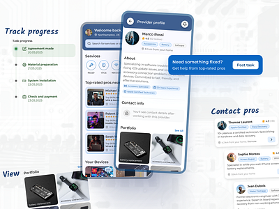 Tech-Connect - IT Support App Concept appdesign design mobileapp serviceapp support tech techapp ui ux