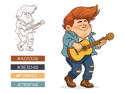 Young Man Cartoon Playing Music, Cartoon Character Logo art branding cartoon character cartoon logo cartoon man character logo clipart design drawing funny character graphic design guitarist guy illustration illustrator logo playing guitar playing music vector young man