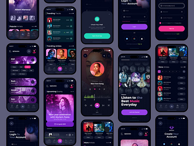 🎧 QENARA Music App 🔥 app artist dark design live login mobile music player playlist radio song sound spotify streaming track trend ui uidesign uiux
