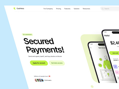 Cashless Payment Landing page design app banking credit crypto debit digital digital bank exchange finance financial landing page design marketplace online banking pay payment secure stocks visa web design website