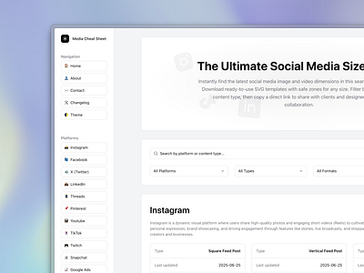 Web design and development for MediaCheatSheet.com frontend media cheat sheet tool ui ux web design