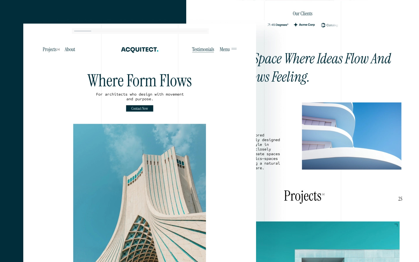 Architecture Studio Website architecture studio portfolio architecture web design custom website design interior design website minimalistic web design ocean blue swiss design teal ui design web design