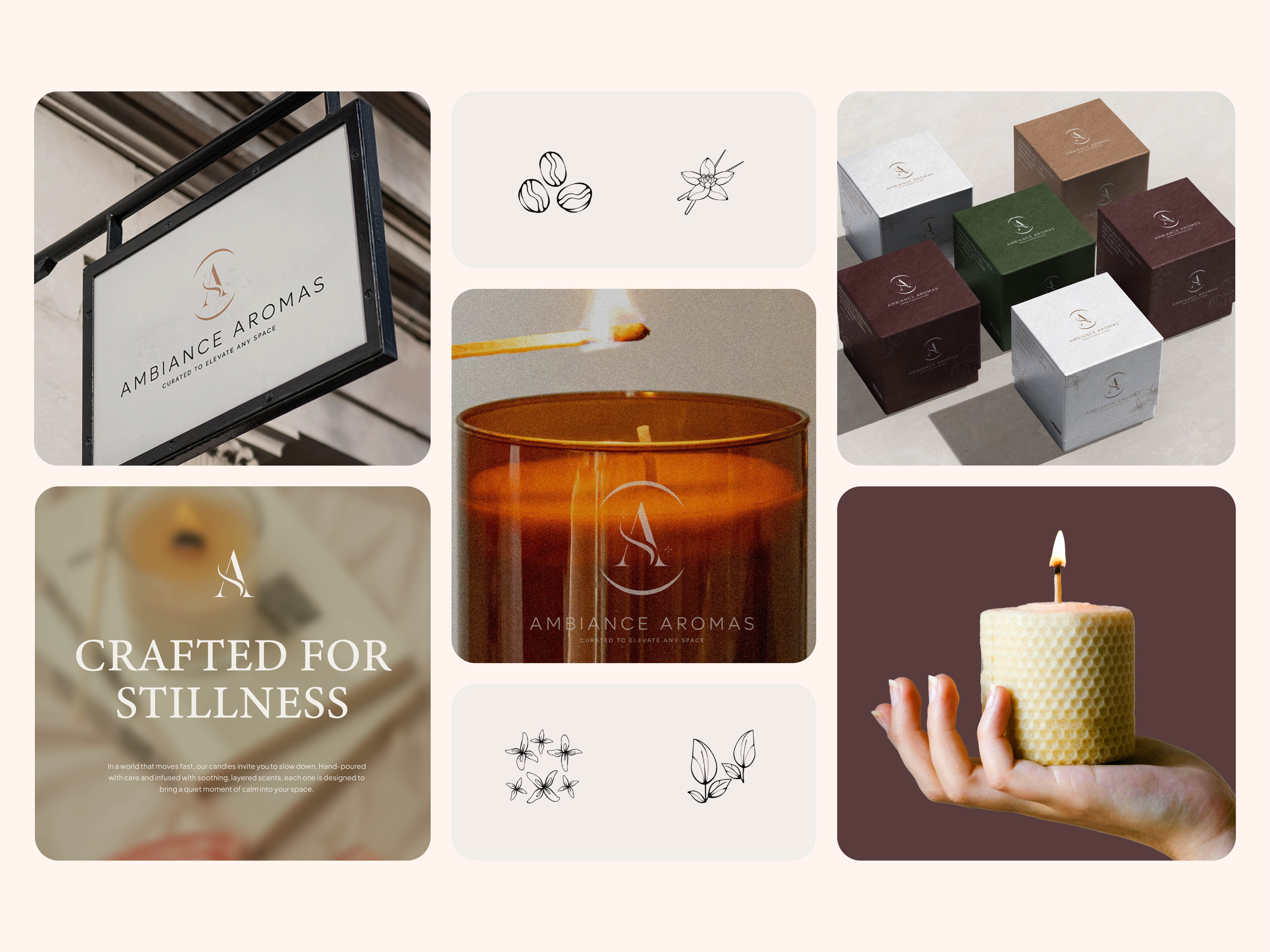 Ambience Aromas Branding and Packaging Design - Candle 3d architecture brand brand identity branding candle craft decor decoration design graphic design handmade identity illustration interior label logo minimal packaging ui