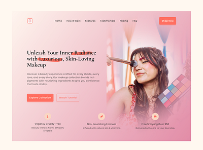 RadianceGlow – Luxurious & Inclusive Makeup Landing Page UI 3d adminpanel animation beauty ecommerce ui beauty landing page branding cosmetics landing page ui darkui dashboarddesign figma beauty ui graphic design logo luxury cosmetics website makeup website design motion graphics react.js skincare web design ui