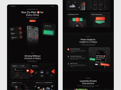 SmartDrive — Driving Assistant Landing Page 🚗🧭 figma figma design framer framer development landing page landing page design landingpage saas ui uiux ux uxui web design webdesign website website design