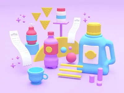 Shoppin' 3d color dimension groceries illustration receipt