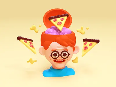 Pizza Head 3d brain character design design dimension glasses illustration people pizza